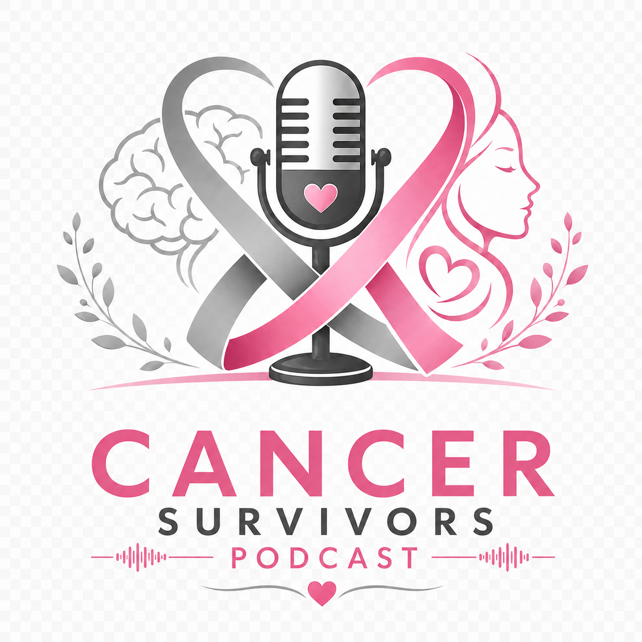 Cancer Survivors Podcast logo with microphone and awareness ribbons